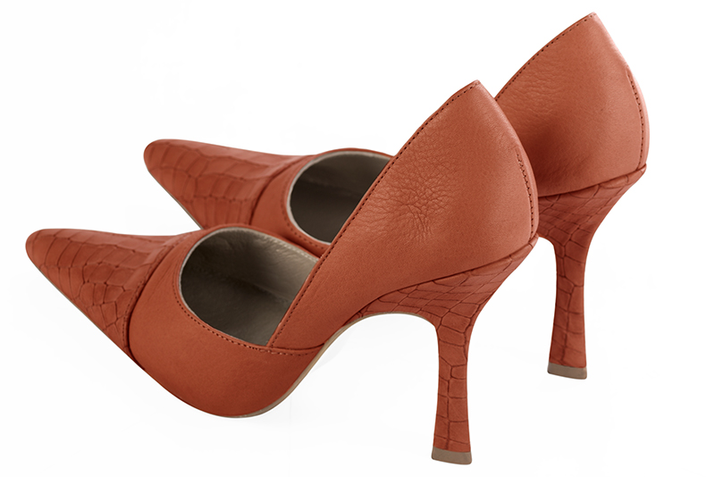Terracotta orange women's open arch dress pumps. Tapered toe. Very high spool heels - Florence KOOIJMAN